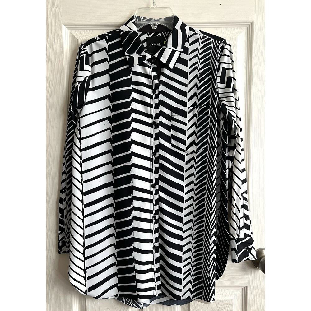 LYSSE Bundle Of 8 Solid Print Button Down Wrinkle Resistant Career Blouses Tops - Picture 7 of 16